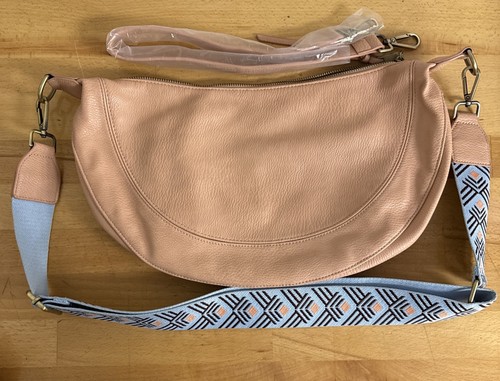 ANTHROPOLOGIE URBAN ORIGINALS Luna Slouchy Sling Half Moon Bag Blush Vegan