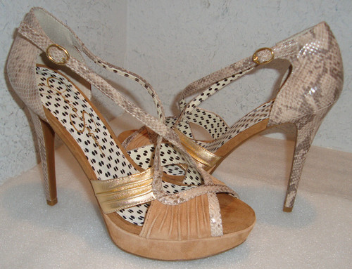 Sandali con tacco oro Jessica Simpson taglia 10 M Brouge nuovi scarpe donna