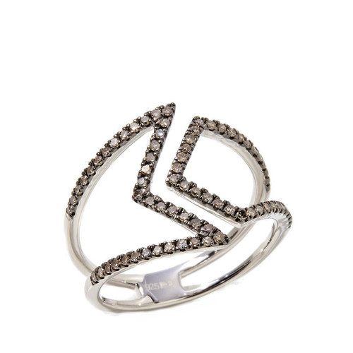 Rarities Sterling Silver Adjustable Split Shank Champagne Diamond Ring Size 8