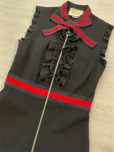 U Gucci Web Trim Jersey Dress One Piece Women Size S Black Red Color