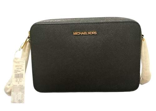 Borsa Michael Kors Jet Set articolo grande EW tracolla nera pelle saffiano nuova con etichetta