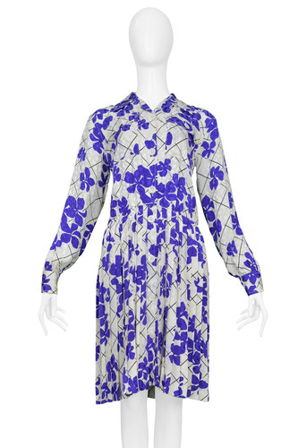 SAINT LAURENT (YSL) ABITO DA GIORNO VINTAGE YVES SAINT LAURENT YSL BIANCO E VIOLA FLOREALE IN SETA