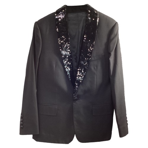 Blazer scialle Celine dettagli paillettes in lana uomo nero taglia 46
