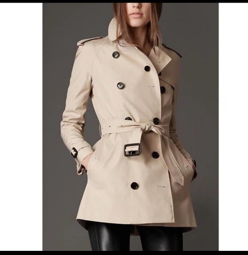 BURBERRY trench donna corto Kensington Nova check kaki miele taglia 0