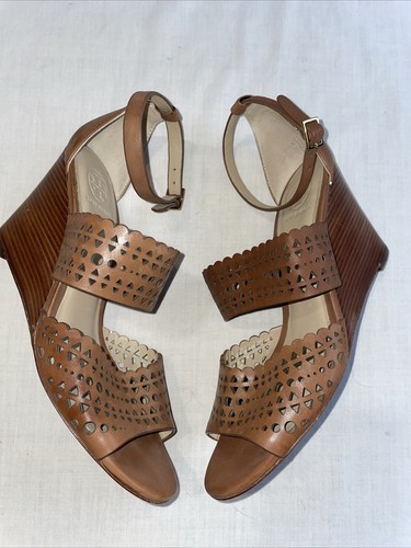 Sandali con zeppa Tory Burch donna taglia 8 M pelle marrone uscire festa comodi