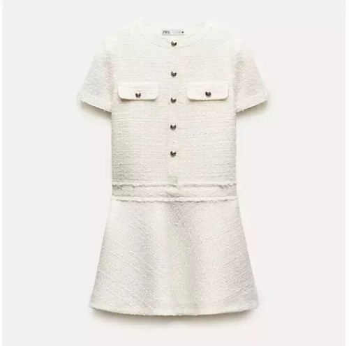 OFF WHITE Zara Womens Mini Dress Structured XS off White Ecru Textured Tweed 2875 449 NWT