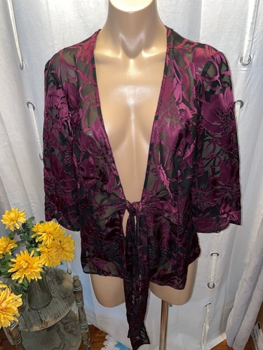 ALEX Evenings Womens 3 4 Sleeve Burgundy Burnout Sheer VELVET Swing Jacket
