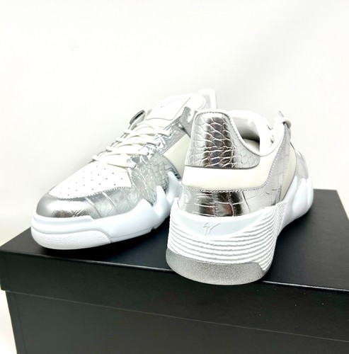GIUSEPPE ZANOTTI Birel Vague Bianco White & Silver Croc 8 Leather Mens Sneakers