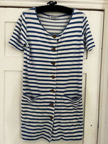 SAINT LAURENT (YSL) Raro abito copricostume da spiaggia vintage Yves Saint Laurent a righe in spugna UK8