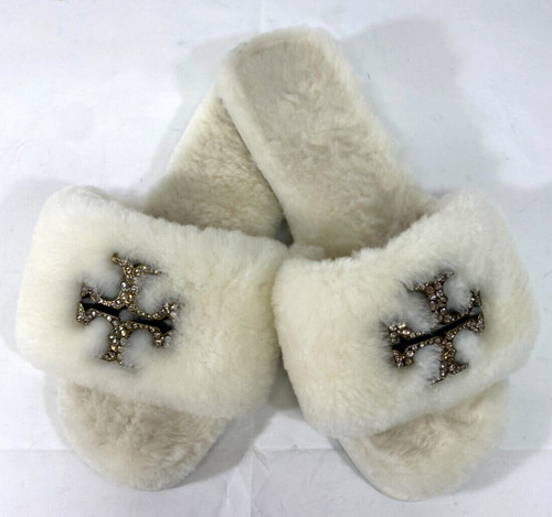 Tory Burch Jeweled Shearling Slide latticello donna taglia US 7 5