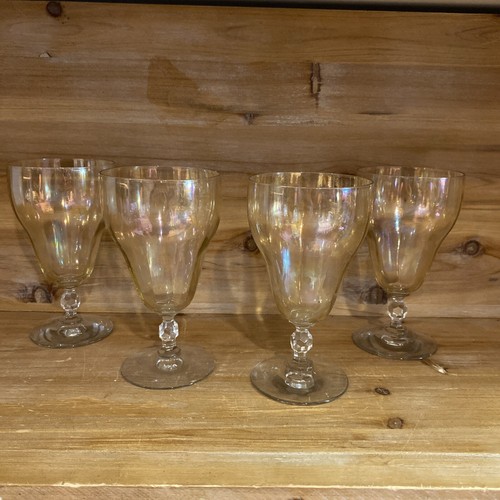 Amber Stem Goblets Iridescent 6” Vintage Set of 4   Ice Tea Water Cocktails