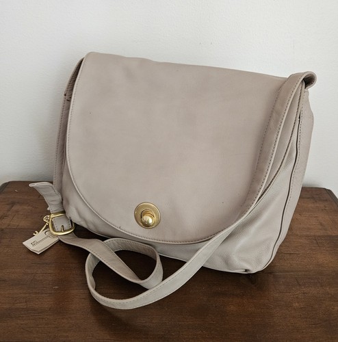 ANELLO Borsa a tracolla pieghevole NOS vintage Paradox pelle turnlock beige stucco