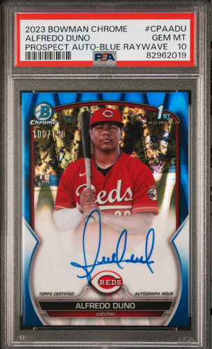 2023 Bowman Chrome ALFREDO DUNO Blue RayWave 1st Bowman Auto #'d 100 150 PSA 10