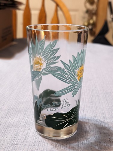 Vintage Boscul Aqua Blue Beauty Water Lily Peanut Butter 5" Drinking Glass