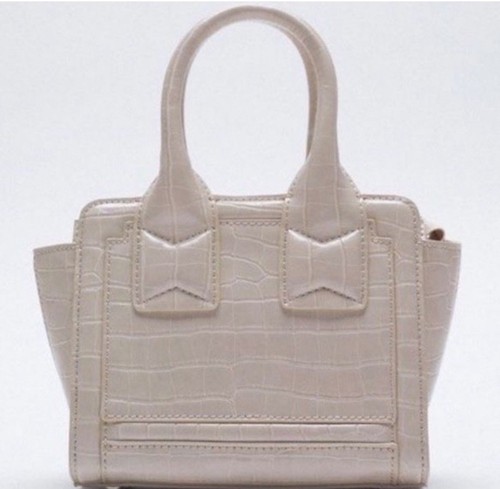 Zara Elegant Cream Faux Croc Embossed Handbag