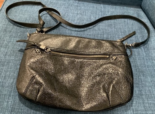 The Sak Shoulder Bag Purse Black Pebbled Leather Faux Leather Trim Medium