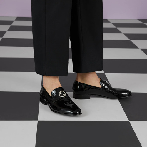 Mocassini Gucci in pelle verniciata GG neri eleganti scarpe smoking cena UK 13 US 13 5