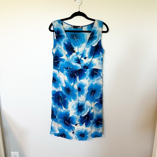 Love Moschino abito tubino seta floreale ibisco blu donna taglia 10 media
