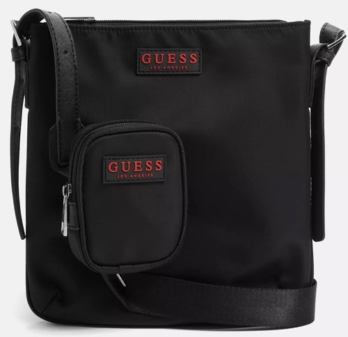 Borsa a tracolla GUESS LOS ANGELES unisex nylon nero con logo *NUOVA in borsa sigillata*