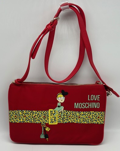 Borsa a tracolla Love Moschino rossa stampa animalier fibbia grafica taglia S