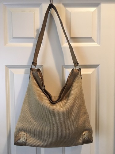 The Sak Boho Handbag Purse Antique G Woven Fabric W Faux Sequin Leather Trim
