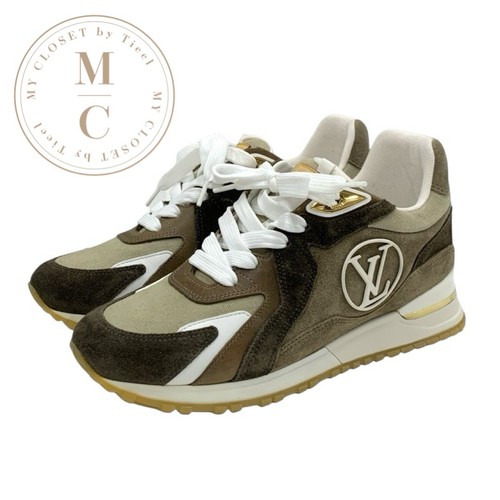 LOUIS VUITTON Run Away Line Sneakers Shoes Shoes Canvas Suede Leather Brown LV L
