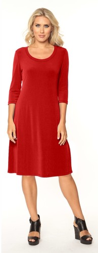 Alisha D Women's Dress 3 4 Sleeves Round Neck in Red Color Size Large