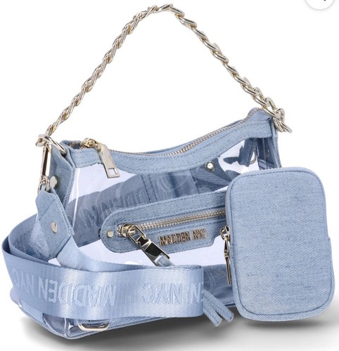 Steve Madden NYC Women’s Clear Hobo Crossbody Handbag with Chain  Denim Blue
