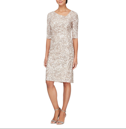 Alex Evenings AE81122429 Short Cocktail Sequins Dress (Ivory Taupe  12)