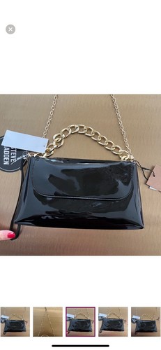 Steve Madden Sublime Black Patent Leather Crossbody Chain Clutch Convertible NWT