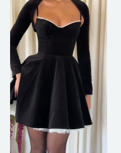 HOUSE OF CB Ho of CB Minimoiselle Black Velvet Tulle Mini Dress  Medium