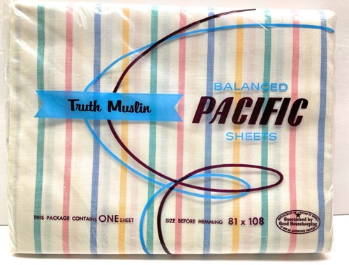 NEW BALANCE Pacific Vintage Truth Muslin Balanced 81 x 108 Double Full Flat Sheet Striped