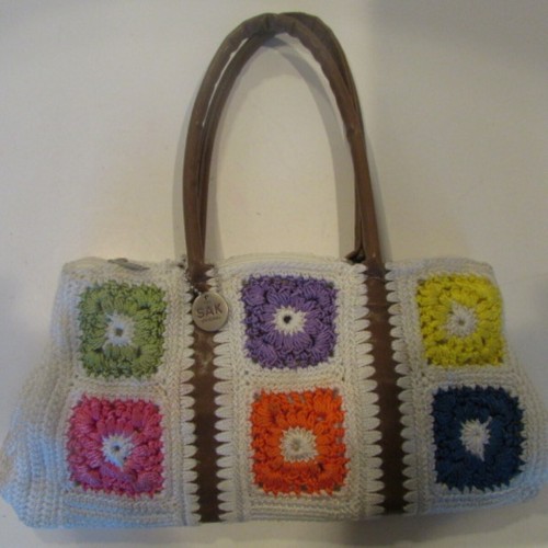 The Sak White Multicolored Color Block Crochet Purse Handbag