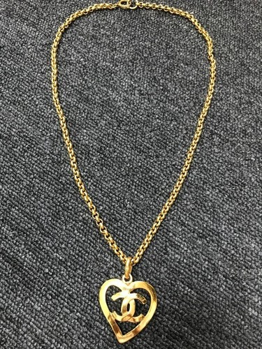 CHANEL JEWELRY CHANEL Necklace Chain AUTH Coco Vintage Rare Heart G CC 95P 60cm Pendant