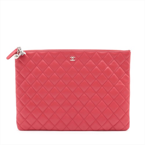Chanel Matelasse Lambskin Clutch bag Red Silver Metal Fittings 24XXXXXX