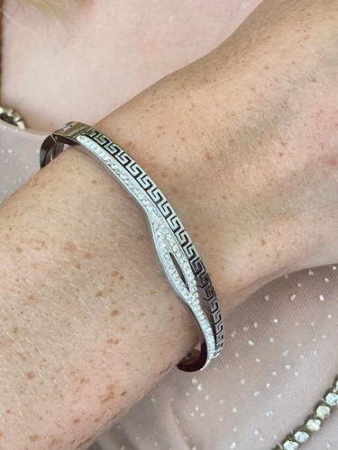 18k White G bangle Diamond Bracelet Swarovski Greek Bracelet Egypt EvilEye