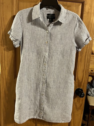 VETEMENTS Abito Tahari blu e bianco a righe 100% lino manica corta taglia small