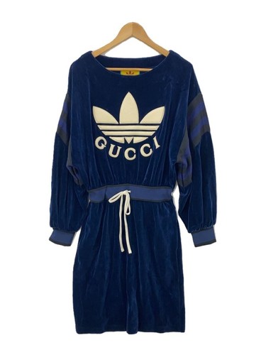 Abito GUCCI 23SS Trifoglio Logo Velluto Manica Lunga Cotone Navy M #EF ABB