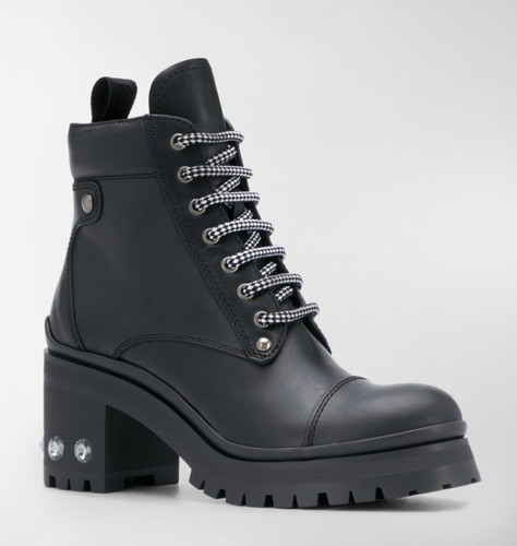 MIU MIU stivali da combattimento con borchie plateau cristallo nero   taglia 38 o US 8