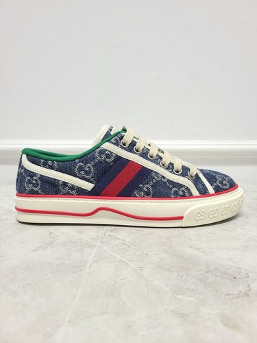 GUCCI Sneakers tennis blu denim tre righe 1977 34 5