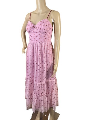Abito midi Betsey Johnson glitter stampa cuore rete San Valentino 8 nuovo con etichette vestibilità come 4
