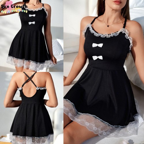 VALENTINO Pigiama donna sexy lingerie pizzo orsacchiotto babydoll scollo a V sexy slip vestito camicia