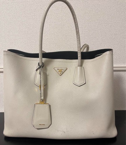Borsa a tracolla PRADA Saffiano CUIR Tote Bag pelle 2 vie bianca riparata originale usata