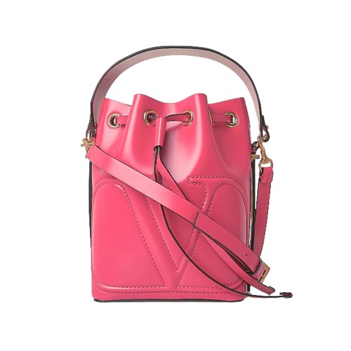 Borsa a tracolla Valentino Garavani VLogo Walk con coulisse secchiello rosa pelle di vitello