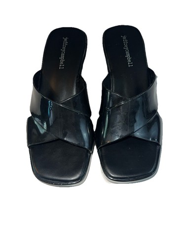Jeffrey Campbell Bubblegum nero sandalo mulo 6 tacco grosso lucido Y2K gelatina