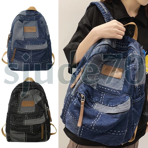 BERSHKA Women's Denim Backpack Shoulder Handbag Bookbag School Bag Jean Daypack Rucksack