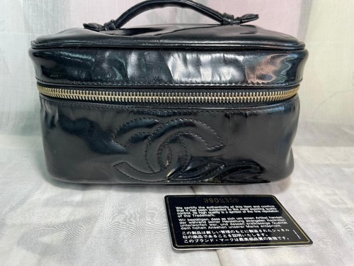 Borsa CHANEL Vanity Makeup Poach in pelle verniciata con manico superiore borsa vintage GIAPPONE 00150