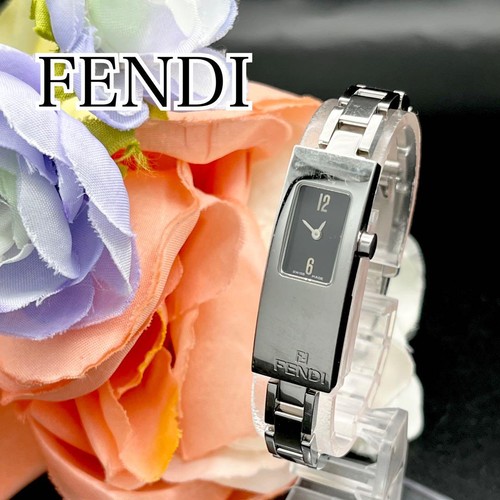 Orologio Fendi 3300L Quarzo Quadrante Nero Cinturino Argento U Pulito e Batteria Sostituita