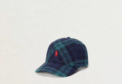 Polo Ralph Lauren Men's Green Multi Plaid Cotton Ball Cap,One Size Authentic