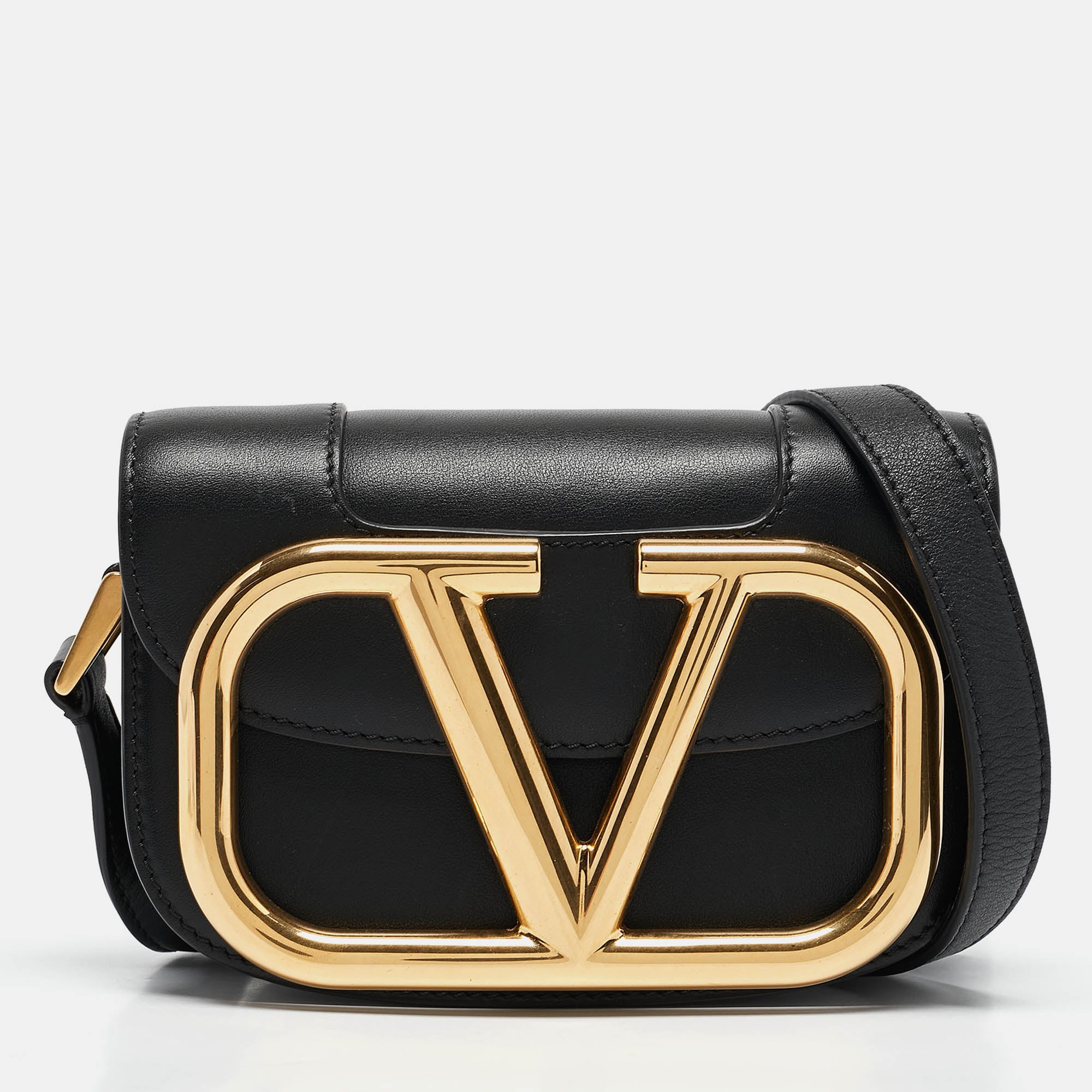 2613 Valentino Black Leather Small Supervee Crossbody Bag